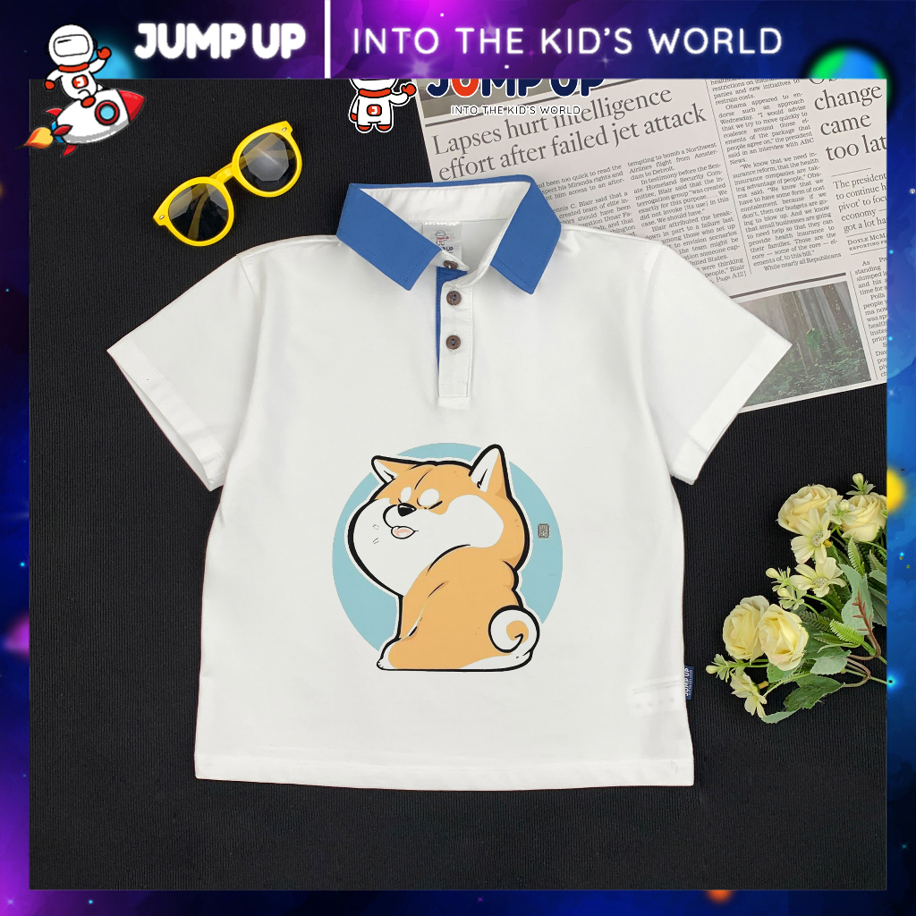 Áo Polo Trẻ em Cổ Xanh Coban Cực Xinh, Áo Polo Trắng Cho Bé Trai Đi Học Đi Chơi