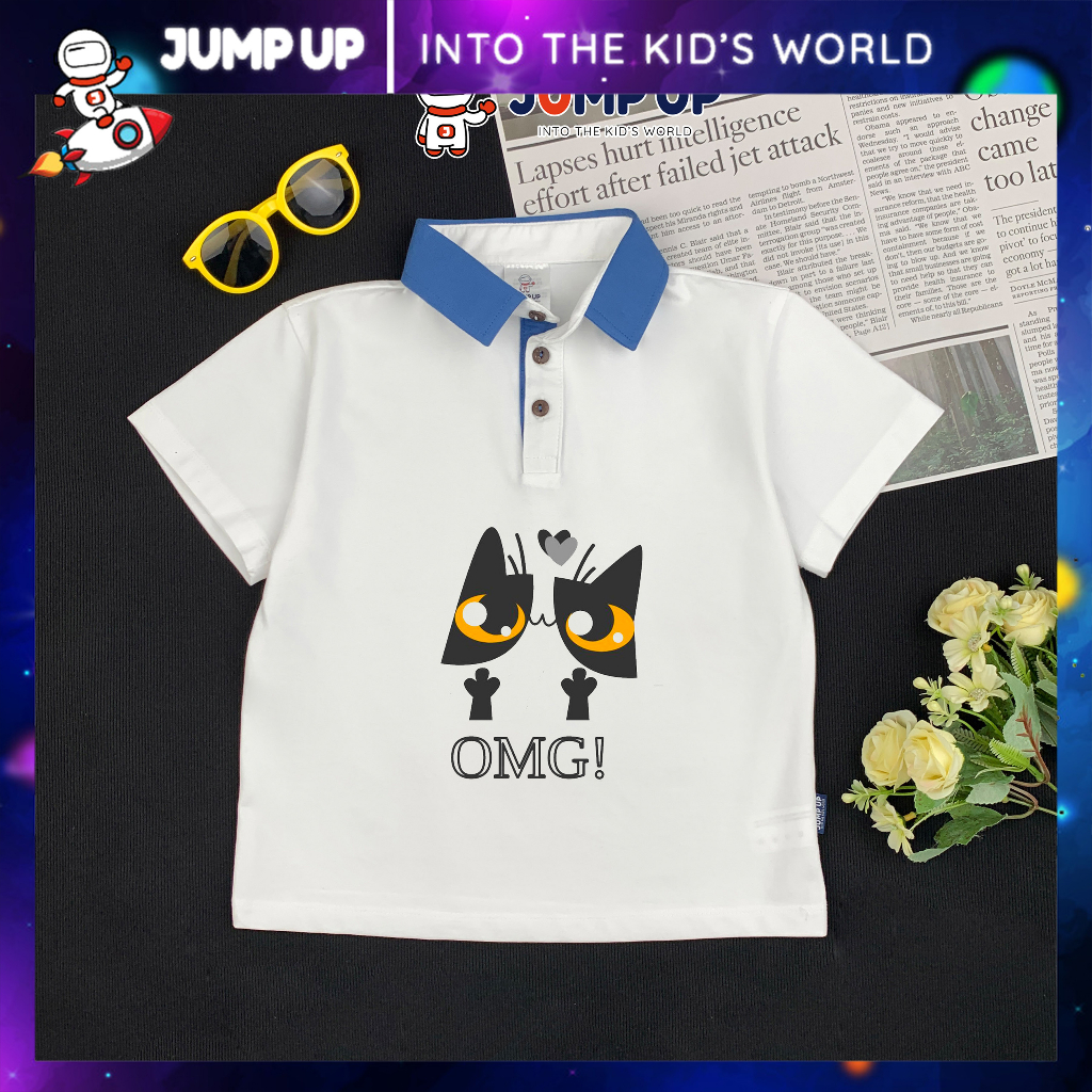 Áo Polo Trẻ em Cổ Xanh Coban Cực Xinh, Áo Polo Trắng Cho Bé Trai Đi Học Đi Chơi