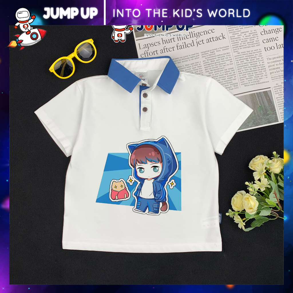 Áo Polo Trẻ em Cổ Xanh Coban Cực Xinh, Áo Polo Trắng Cho Bé Trai Đi Học Đi Chơi