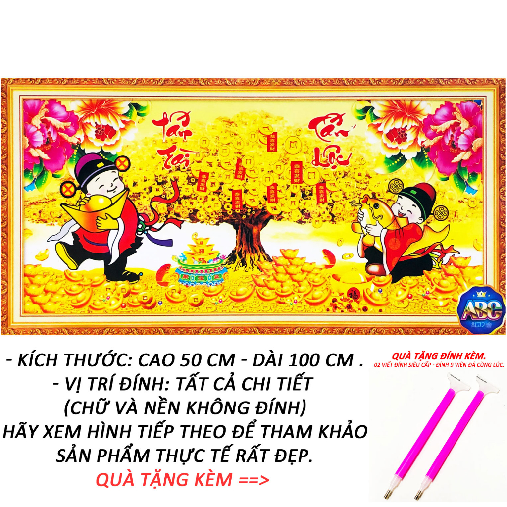 Tranh Đính Đá Tự Làm - Tấn Tài Tấn Lộc 118 - Tranh Minh Hiền (TỰ ĐÍNH ĐÁ)