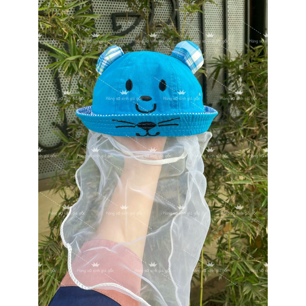 Mũ vành tròn kèm khăn voan tránh nắng bụi cho bé