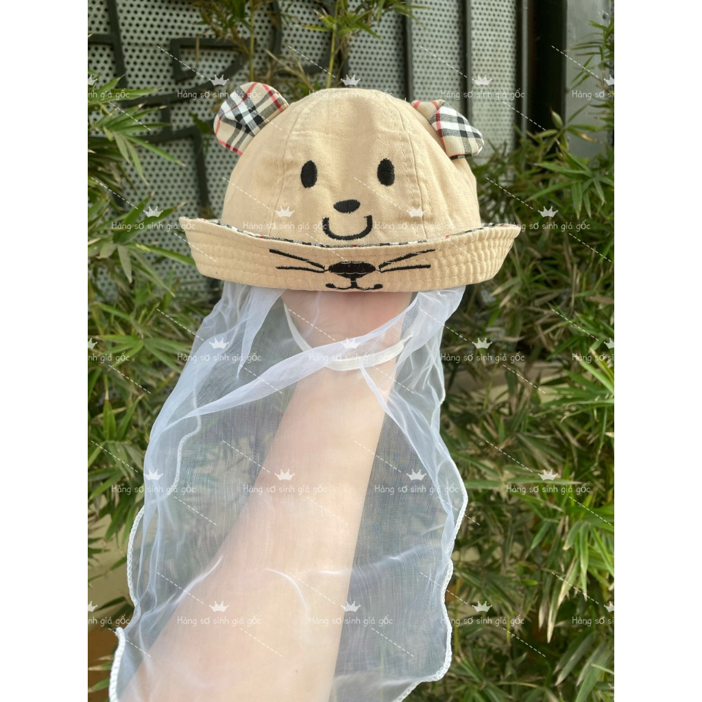 Mũ vành tròn kèm khăn voan tránh nắng bụi cho bé