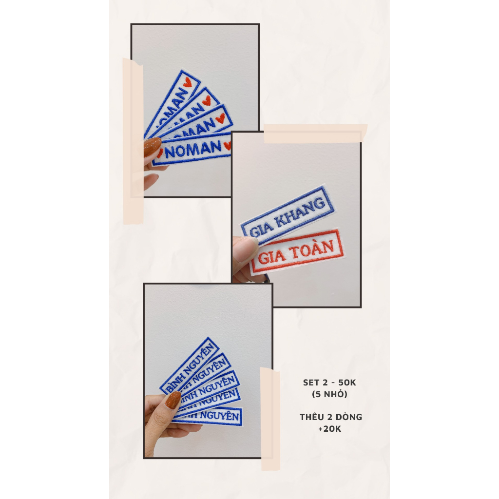 Set bảng tên "may"  vào áo- quần, chăn -nệm- gối cho bé đi học