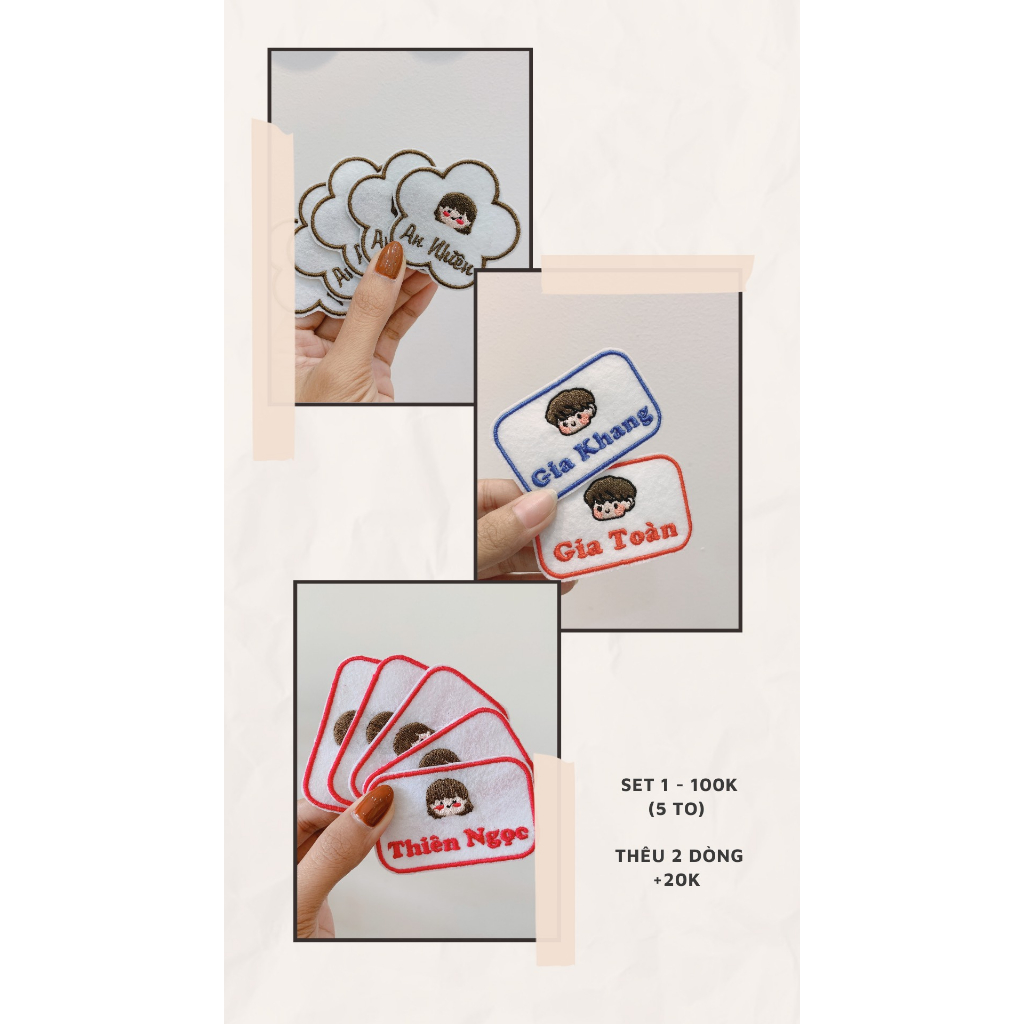 Set bảng tên "may"  vào áo- quần, chăn -nệm- gối cho bé đi học