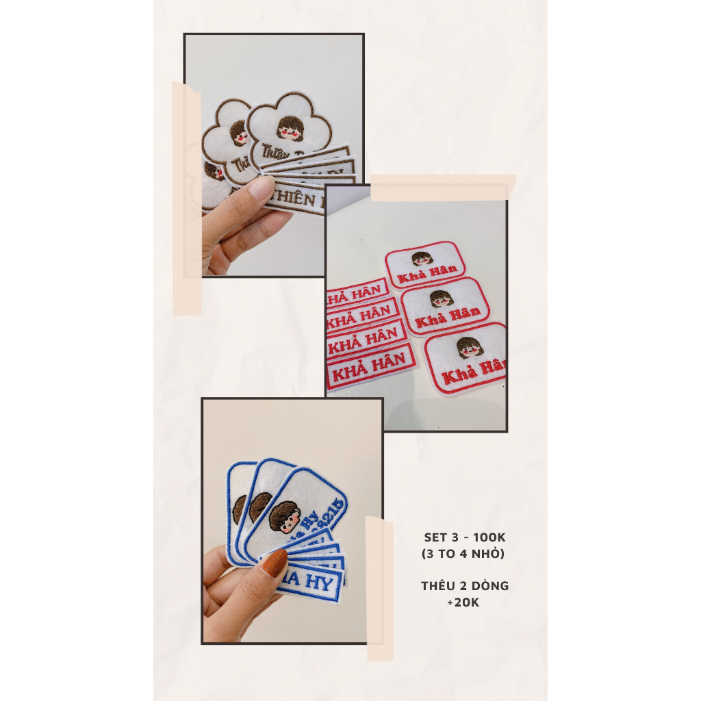 Set bảng tên "may"  vào áo- quần, chăn -nệm- gối cho bé đi học