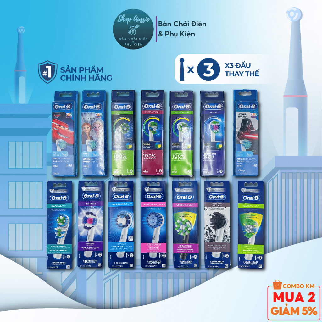 Vỉ 3 Đầu Bàn Chải Điện Oral-B Braun - Đủ Loại Đầu Thay Thế Bàn Chải Oral B Cho Người Lớn Và Trẻ Em