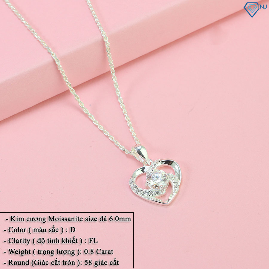 Dây chuyền bạc nữ kim cương Moissanite 6 ly hình trái tim kiểm định GRA sang trọng DCNM0007 - Trang Sức TNJ