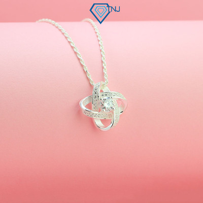 Dây chuyền bạc nữ Moissanite 5 ly kèm thẻ tra cứu sang trọng hình bông hoa 4 cánh DCNM0008 - Trang Sức TNJ