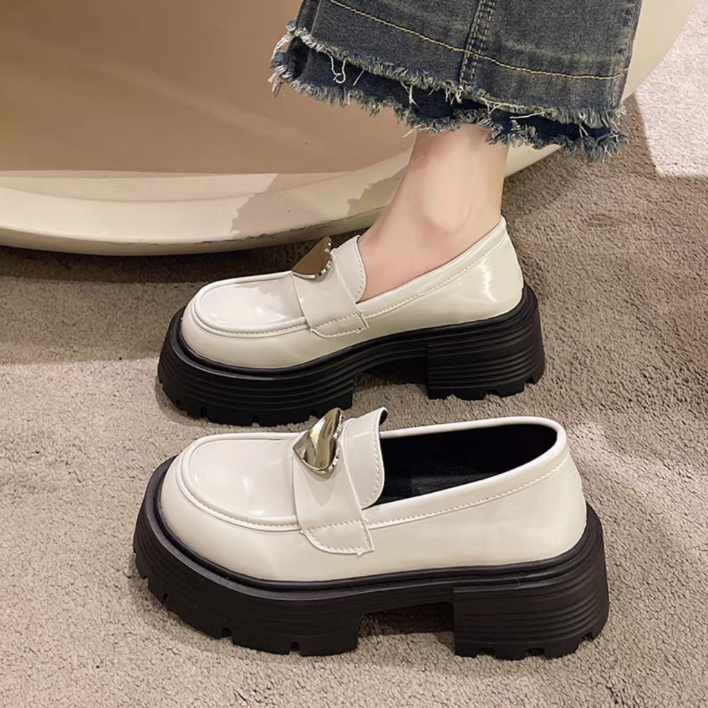 Giày Oxford Nữ COIN XU Lolita Lười Mary Jane Đế Bằng Cao 5cm Màu Đen Trắng cá tính đẹp Đi Học Chơi