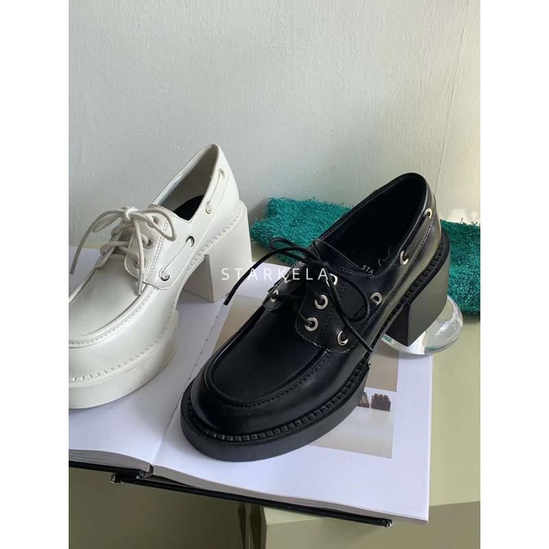 9923 giày loafer đế cao buộc dây