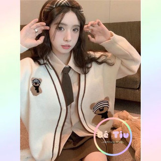 Áo Khoác Len Cardigan, Áo Len Viền Nẹp Cổ Gấu Tay Dài Cài Nút Hàng Qccc Thời Trang Nữ | Bé Tiu Clothing