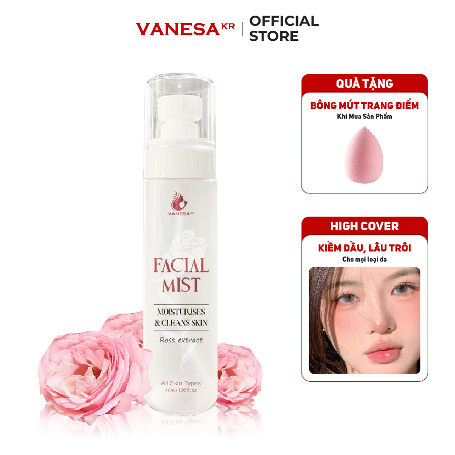 Xịt khoáng makeup VANESA Facial Mist dưỡng ẩm, giữ nền lâu trôi, kiềm dầu giúp cân bằng độ pH cho da