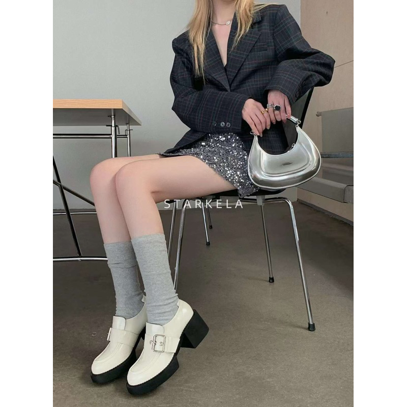 9921 giày loafer đế cao quai ngang