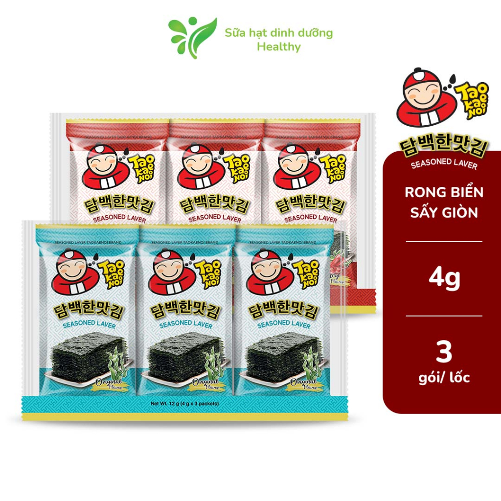 Snack Rong biển TaoKaeNoi SEASONED LAVER (4g x 3 Gói)