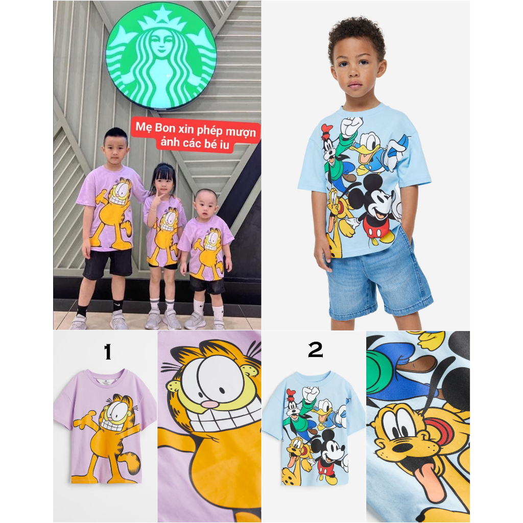 Áo phông Mèo Gar/ Mickey Kids HM JAPAN chính hãng sz từ 1.5-2y đến 8-10y