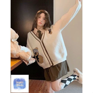 Áo Khoác Cardigan Len, Áo Len Cardigan Hình Gấu Tay Dài Cổ Tim Nẹp Khuy Hàng Qccc | Tổng Kho Thảo Chi