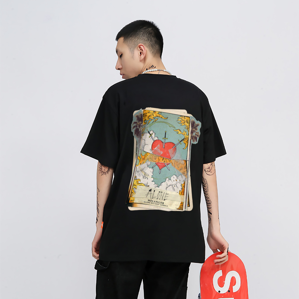 Áo thun tay lỡ Nam,Nữ Mélanger Heart oversize cotton, cổ bo tròn 240gsm thoáng mát