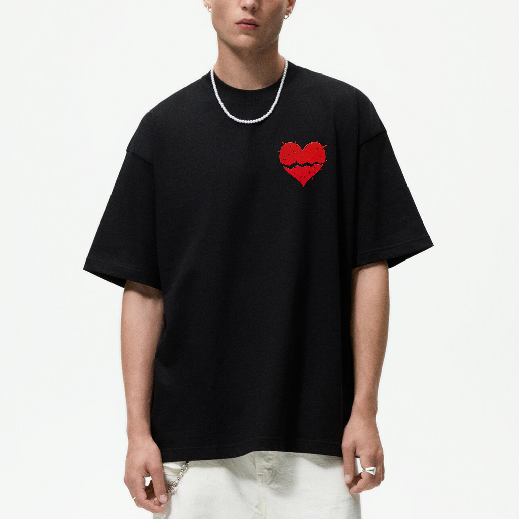 Áo thun tay lỡ Nam,Nữ Mélanger Heart oversize cotton, cổ bo tròn 240gsm thoáng mát