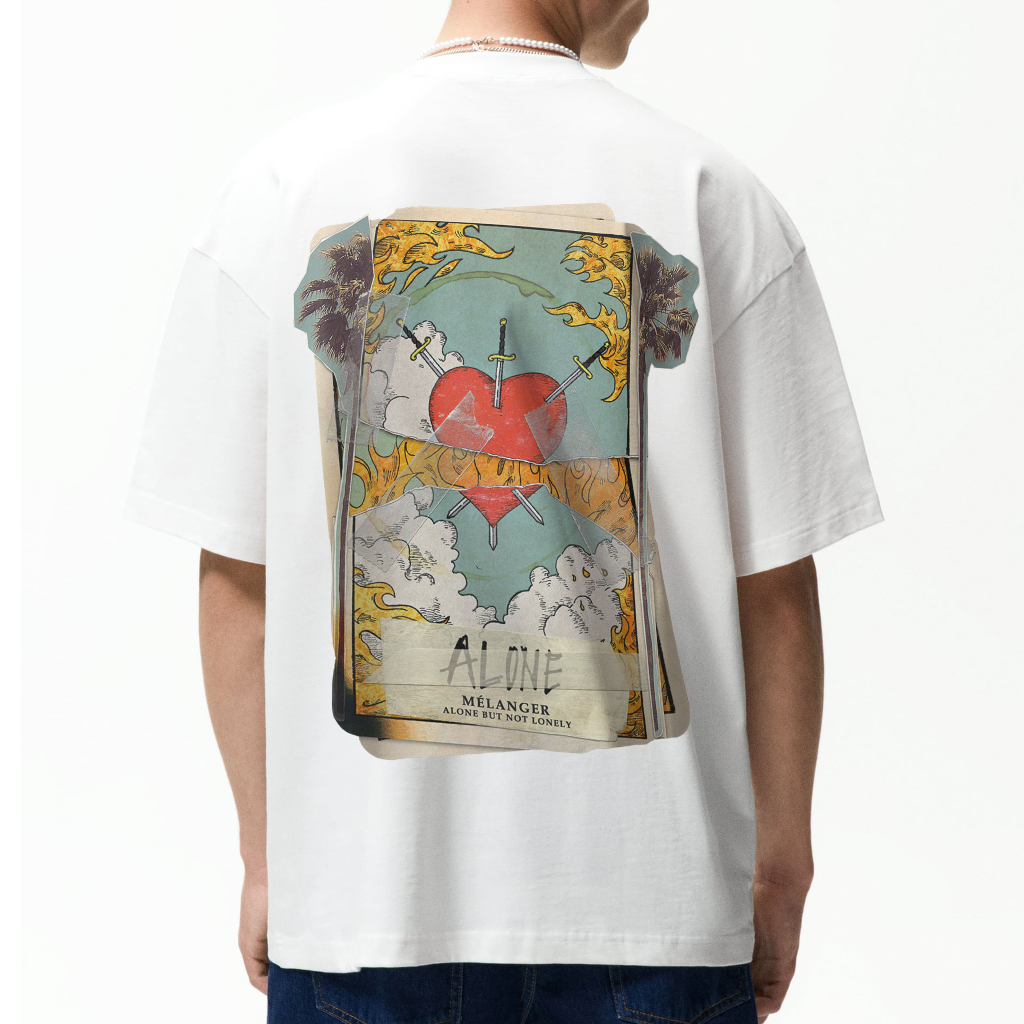 Áo thun tay lỡ Nam,Nữ Mélanger Heart oversize cotton, cổ bo tròn 240gsm thoáng mát