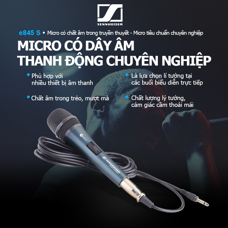 Micro karaoke có dây,sennheiser/e845 S/e945 micro có dây,micro hát karaoke,giọng hát rõ và tràn đầy