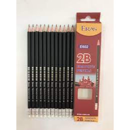 Bút Chì Gỗ Sơn Đen 2B Có Tẩy Eras E602