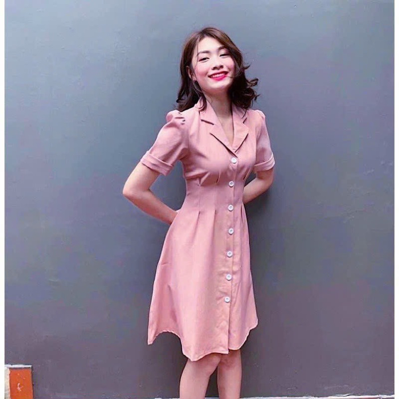 Đầm sơ mi cổ vest 3 màu - đầm vintage thanh lịch thu đông