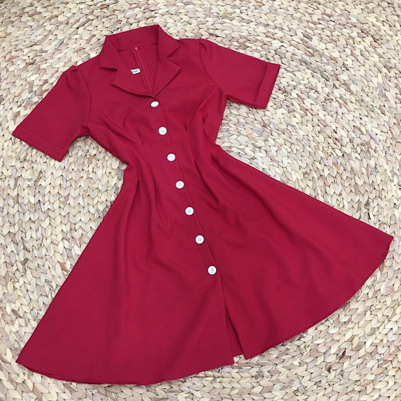 Đầm sơ mi cổ vest 3 màu - đầm vintage thanh lịch thu đông