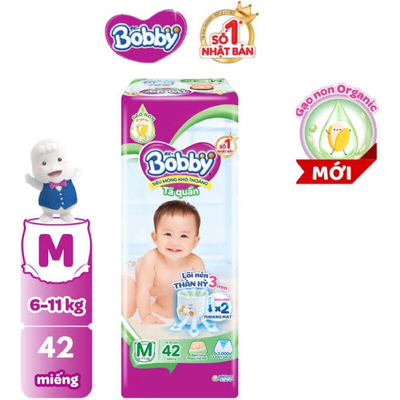 BỈM - TÃ QUẦN BOBBY SIZE M42 MIẾNG (CHO BÉ 6 - 10KG)