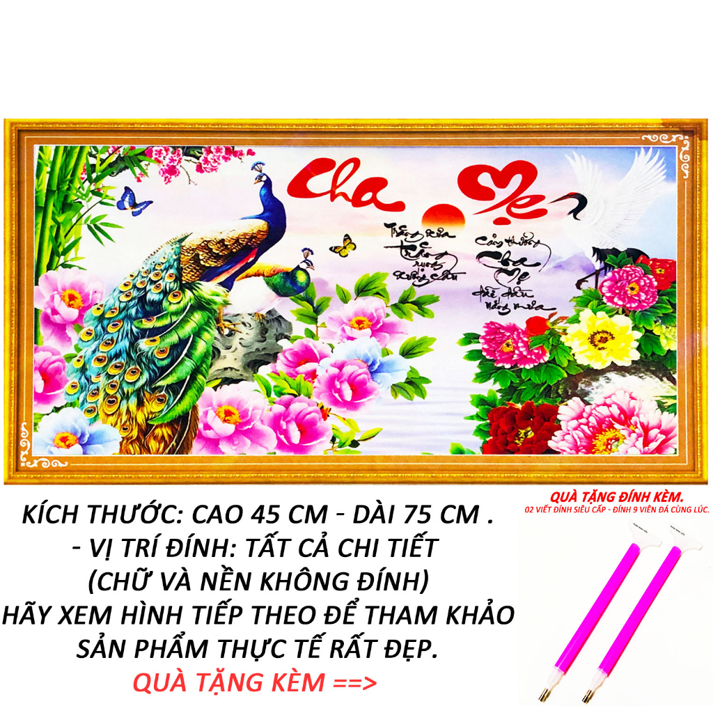 Tranh Đính Đá Giá Rẻ - Cảm Thương Cha Mẹ Dãi Dầu Nắng Mưa - Tranh Minh Hiền (TỰ ĐÍNH ĐÁ)
