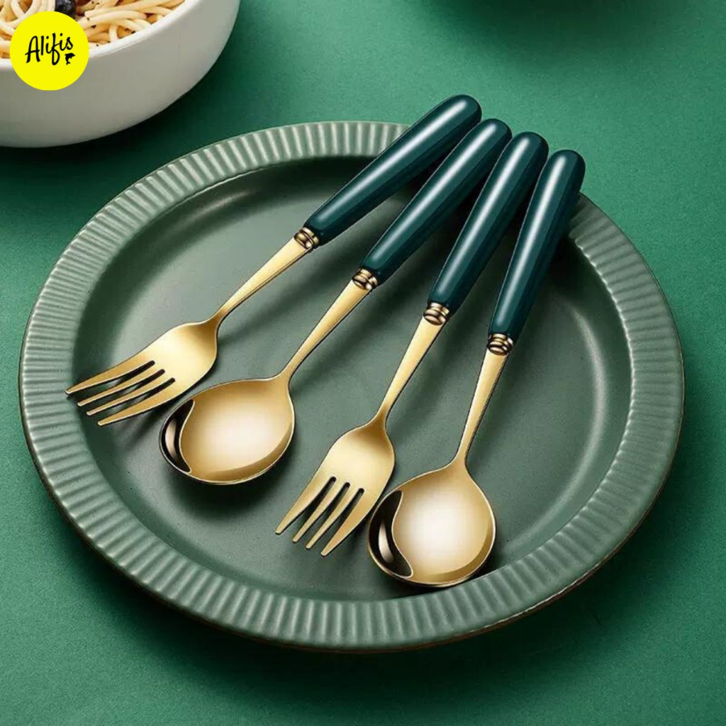 Bộ đũa thìa văn phòng inox mạ vàng cao cấp