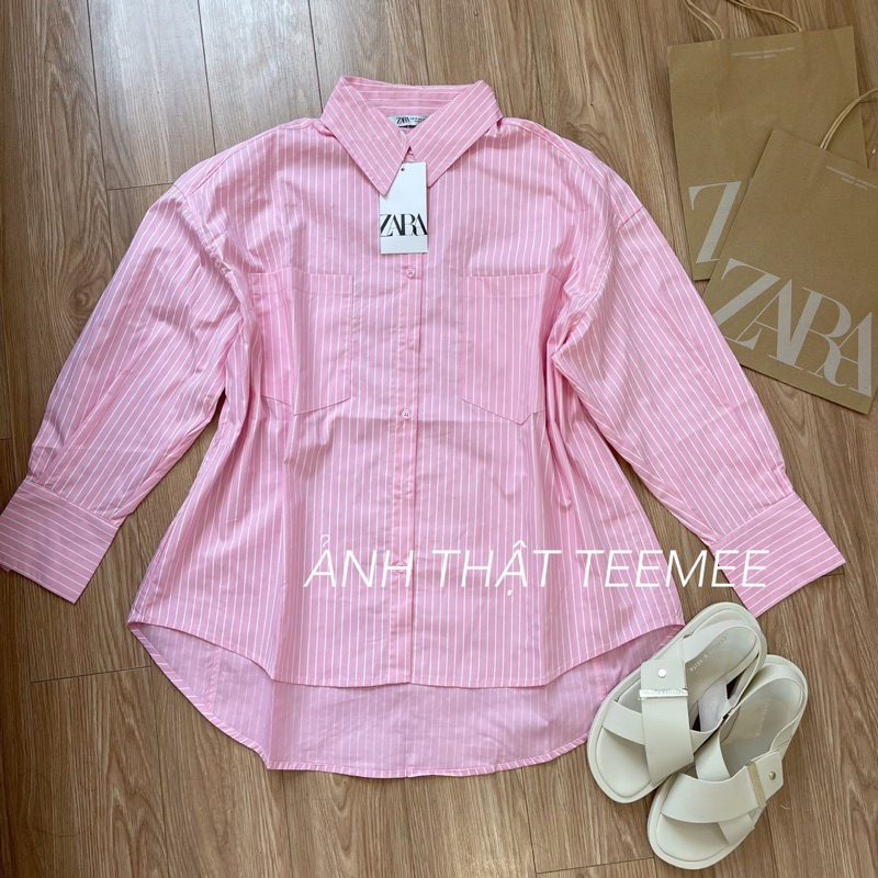 Sơ mi kẻ hồng dài tay Za.ra