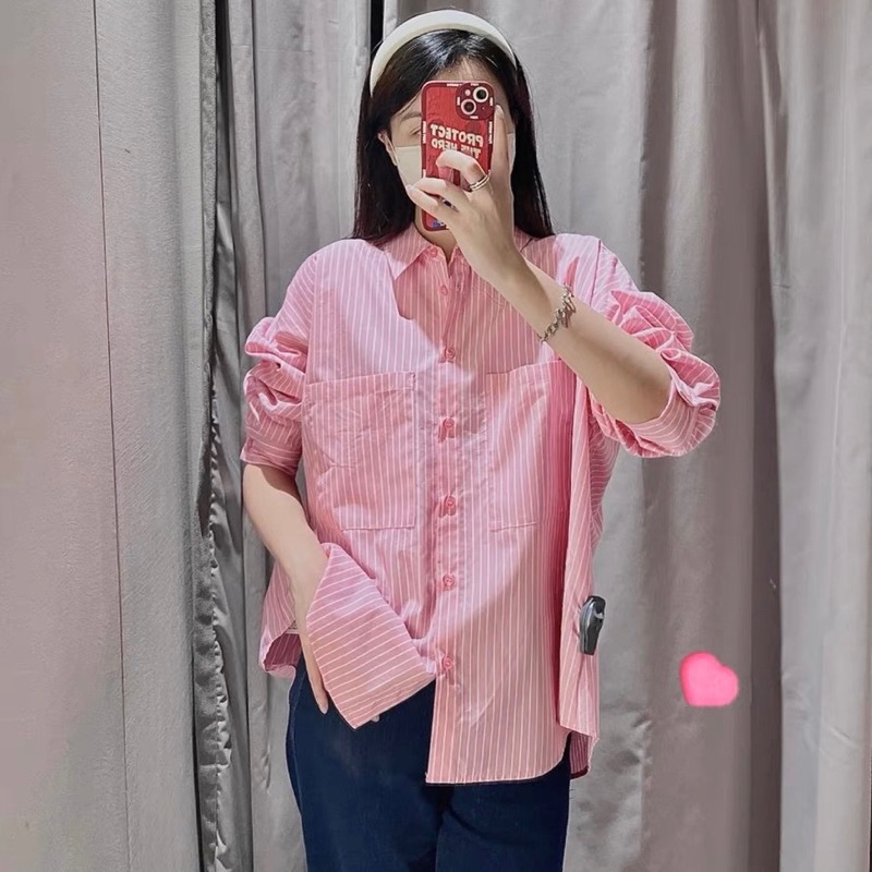 Sơ mi kẻ hồng dài tay Za.ra