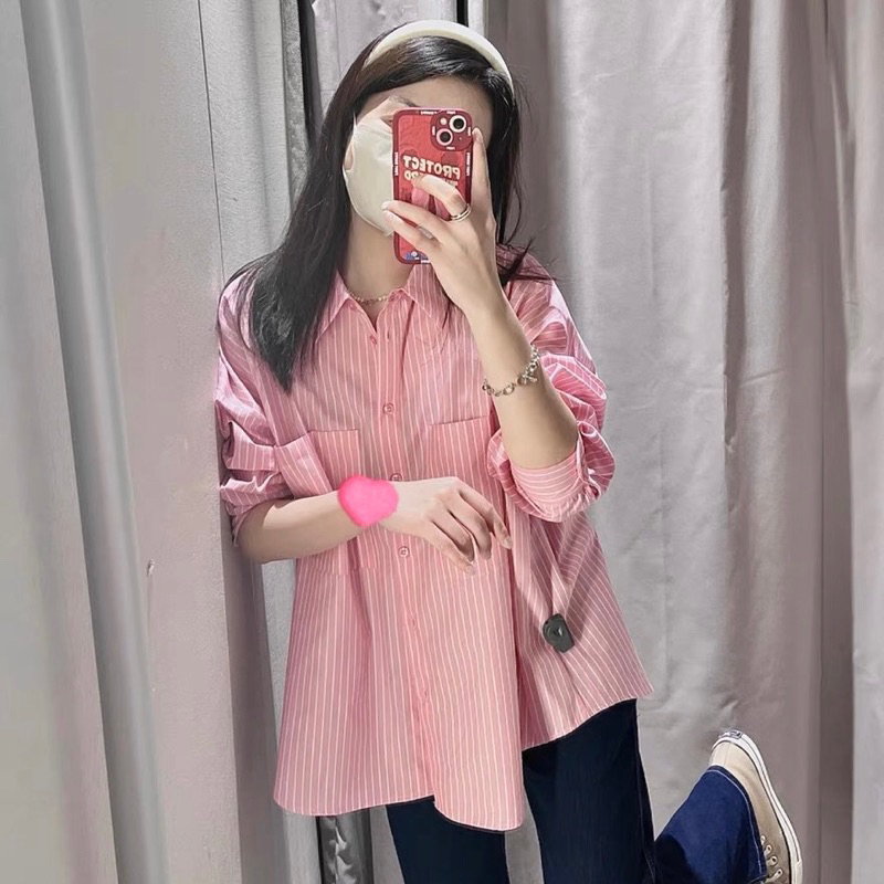 Sơ mi kẻ hồng dài tay Za.ra