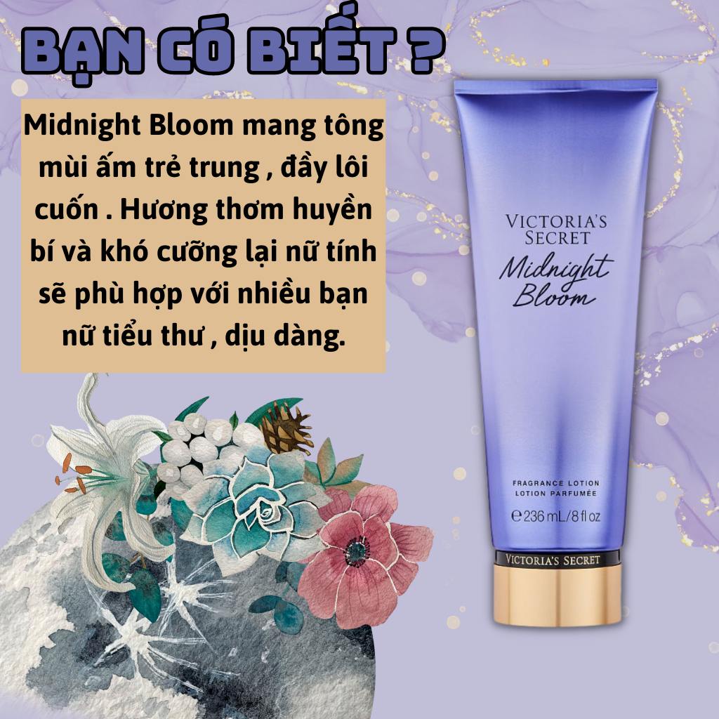 Body Mist Victoria Secret Chính Hãng Midnight Bloom, Xịt Thơm Body Toàn Thân Hương Nước Hoa 250ml