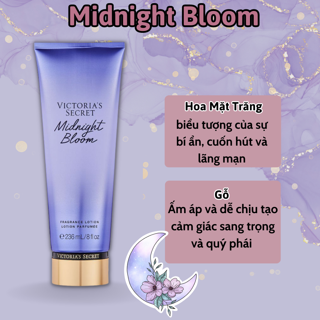 Body Mist Victoria Secret Chính Hãng Midnight Bloom, Xịt Thơm Body Toàn Thân Hương Nước Hoa 250ml