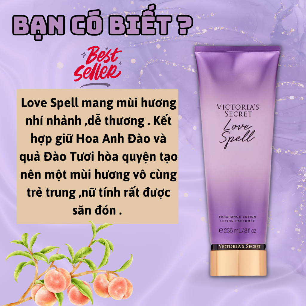 Body Mist Victoria Secret Chính Hãng Love Spell, Xịt Thơm Body Toàn Thân Hương Nước Hoa 250ml