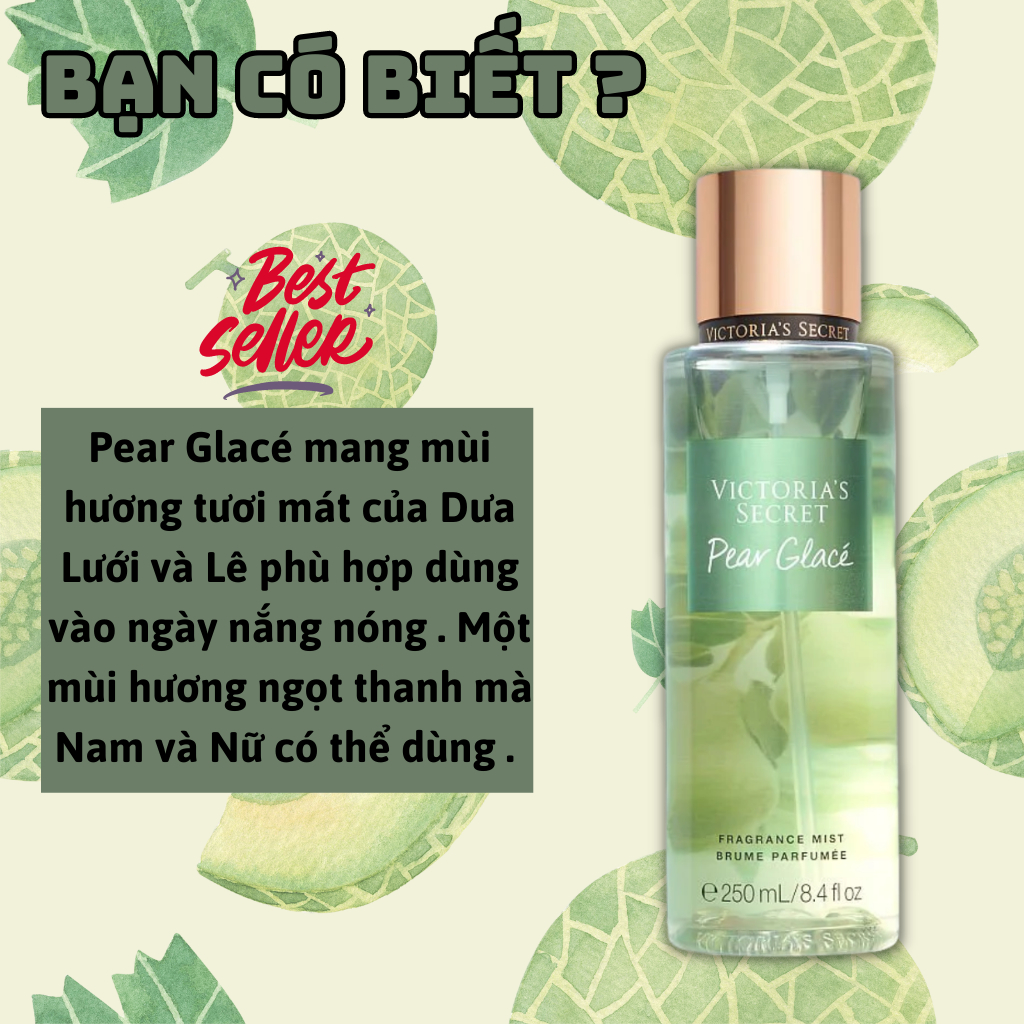 Body Mist Victoria Secret Chính Hãng Pear Glace, Xịt Thơm Body Toàn Thân Hương Nước Hoa 250ml