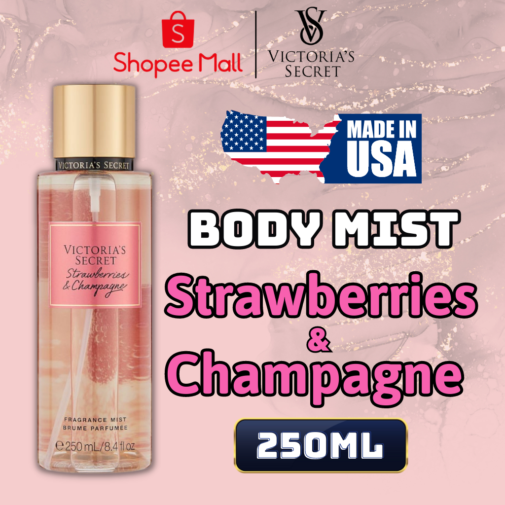 Body Mist Victoria Secret Chính Hãng Strawberries Champagne, Xịt Thơm Body Toàn Thân Hương Nước Hoa 250ml