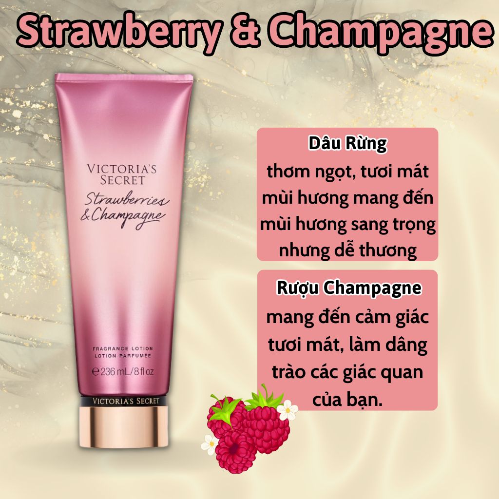 Body Mist Victoria Secret Chính Hãng Strawberries Champagne, Xịt Thơm Body Toàn Thân Hương Nước Hoa 250ml