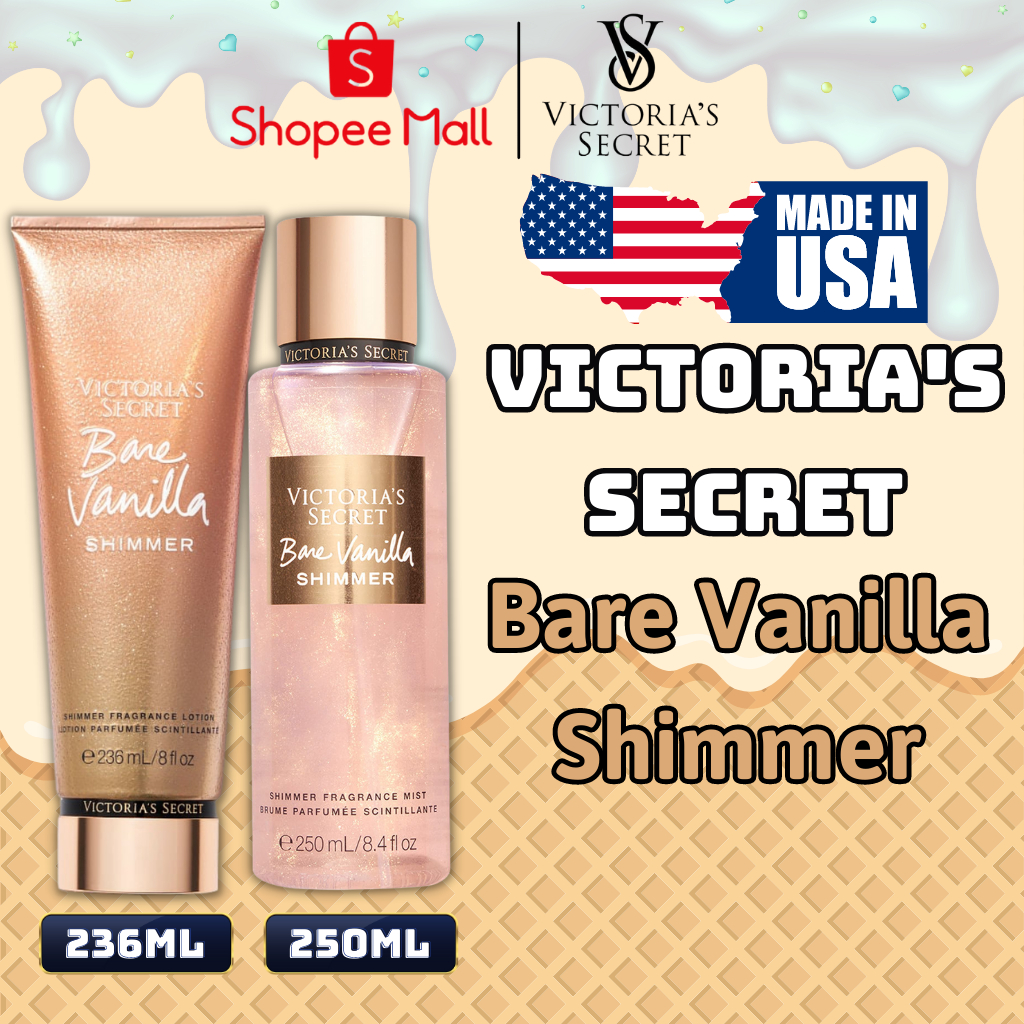 Body Mist Victoria Secret Chính Hãng Bare Vanilla Shimmer, Xịt Thơm Body Toàn Thân Hương Nước Hoa 250ml