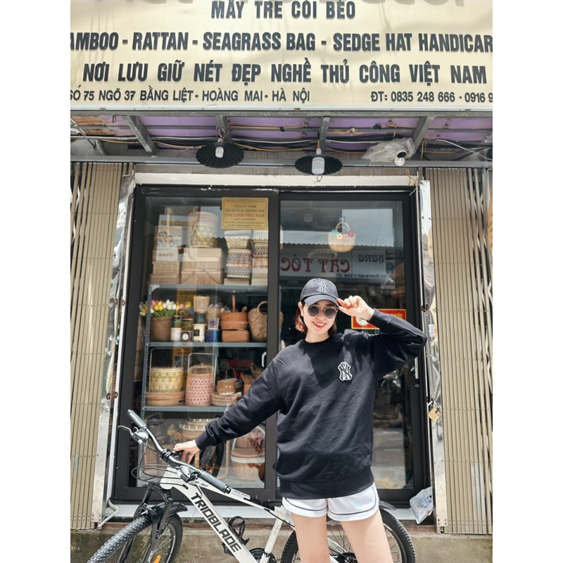 Áo Nỉ M.L.B Đen Logo NY Hàng Dư Xịn Unisex Dễ Phối Đồ