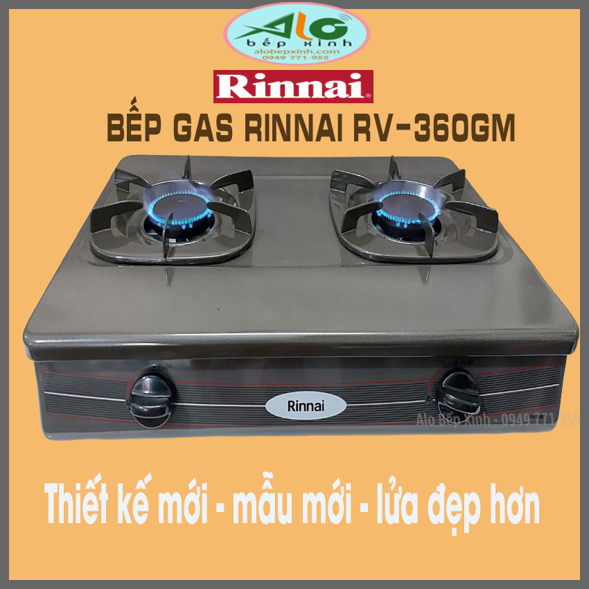 Bếp gas Rinnai RV 360GM - bếp ga Rinnai 6 tấc RV-360G -  tiết kiệm gas - đầu đốt bằng gang - Alo Bếp xinh