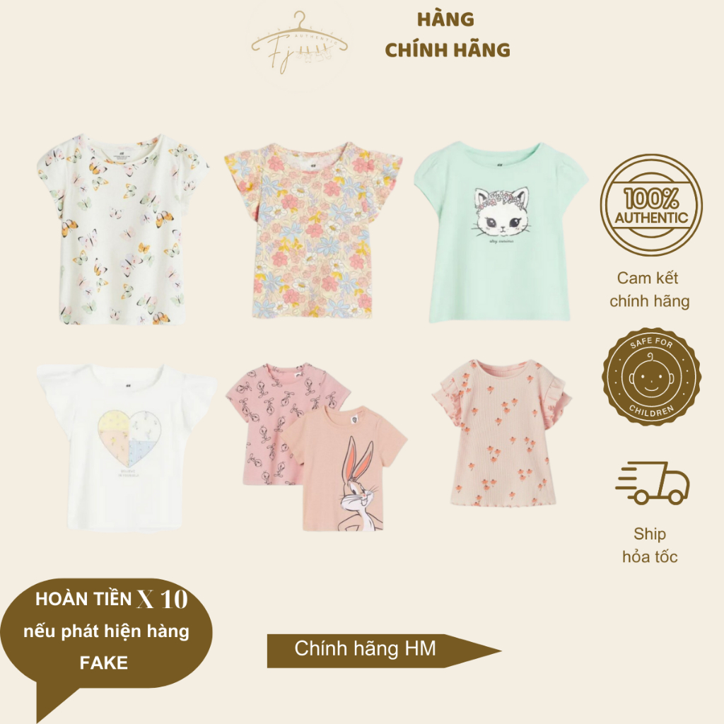 [14-16kg] Áo thun bé gái HM áo phông cotton chính hãng size 2-4y size 3-4y