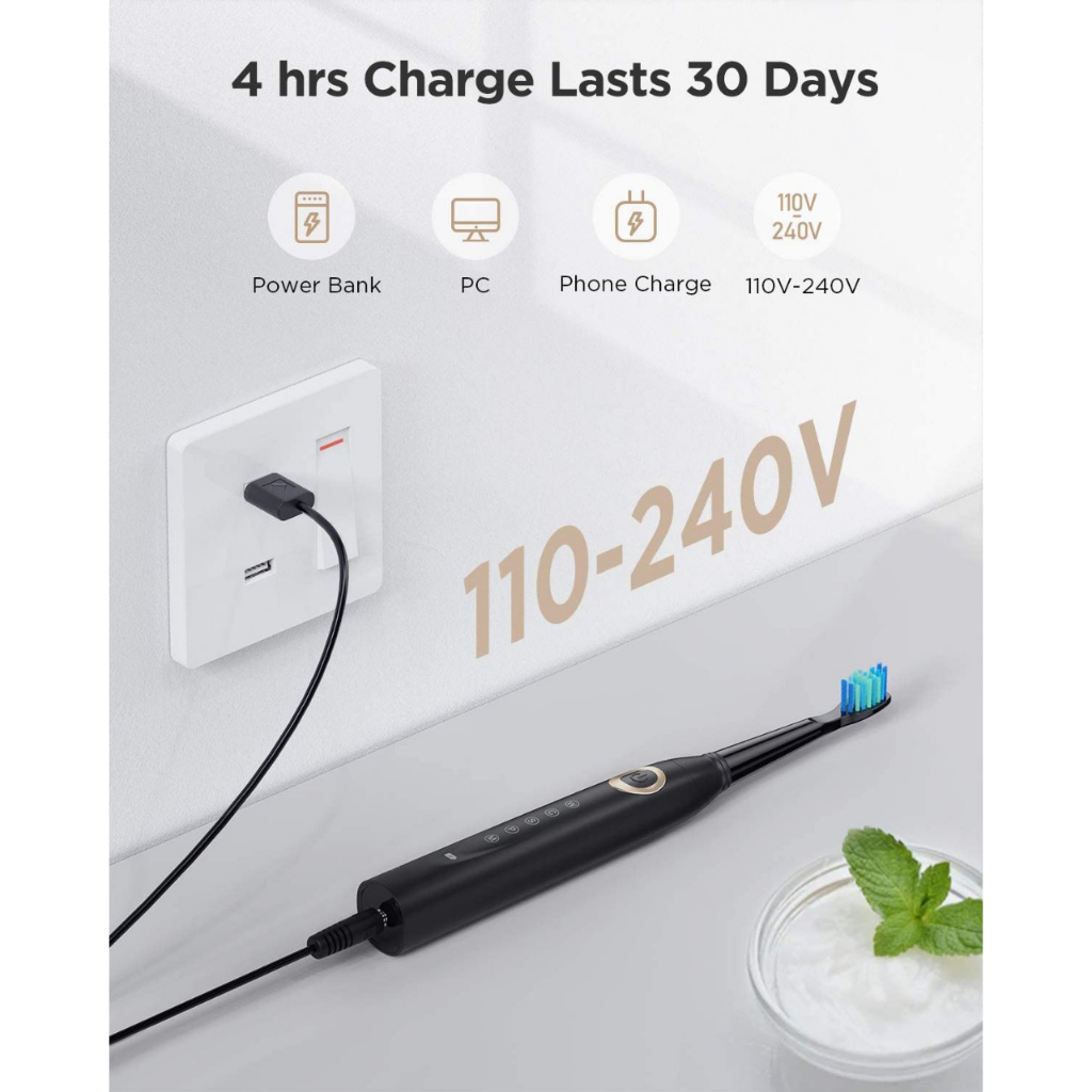 Bàn chải đánh răng điện SENK X3 Plus Công nghệ Sóng Âm Kèm 8 đầu thay thế - Hàng Chính Hãng Bảo Hành 12 Tháng