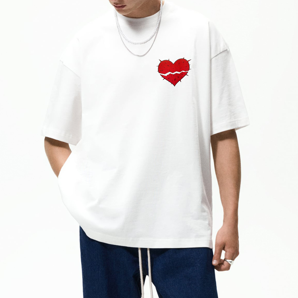 Áo thun tay lỡ Nam,Nữ Mélanger Heart oversize cotton, cổ bo tròn 240gsm thoáng mát