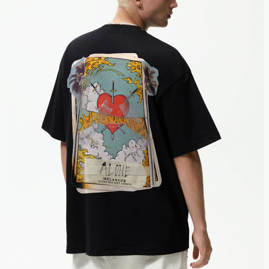 Áo thun tay lỡ Nam,Nữ Mélanger Heart oversize cotton, cổ bo tròn 240gsm thoáng mát