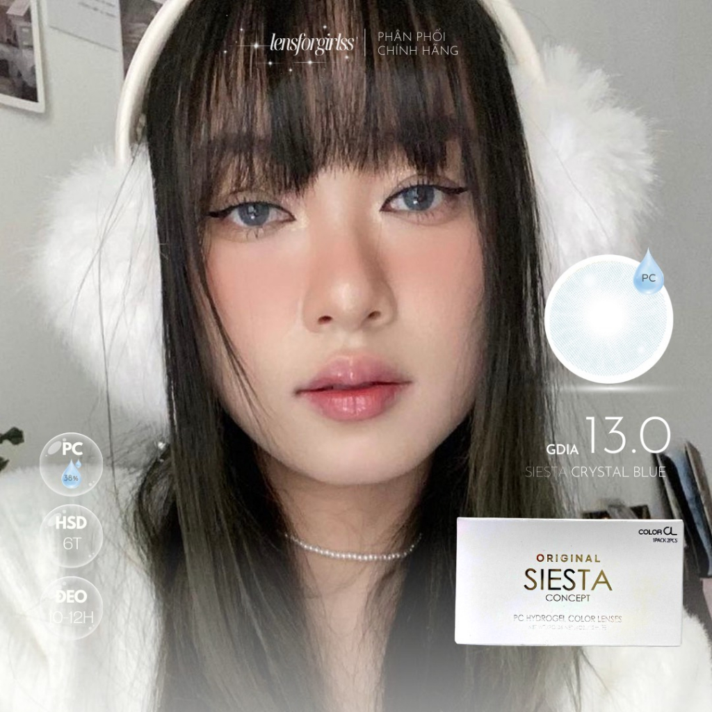 Kính áp tròng xanh tây sáng SIESTA CRYSTAL BLUE dành cho mắt nhạy cảm - Pc Hydrogel | Hạn sử dụng 6 tháng