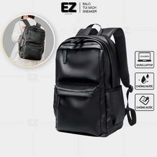 Balo da basic đựng laptop 15.6 inch thời trang EZ BALO Cặp đi học da PU cao cấp màu đen trơn BLD03