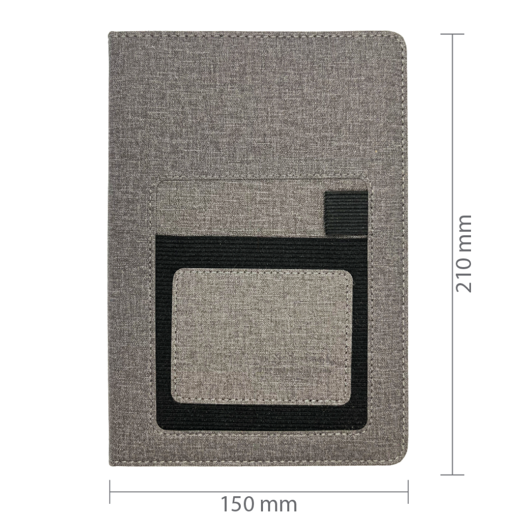 LINOTE Sổ tay ghi chép A5 bìa da vân vải có ngăn cài bút, thẻ làm quà tặng sang trọng, dòng kẻ ngang