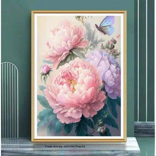 Tranh thêu kín hoa mẫu đơn a632-75x55cm